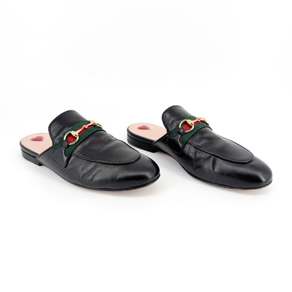 Gucci Princetown Web Stripe Horsebit Loafer Mule Size 36 US 6 Black Leather Flat - Picture 1 of 14